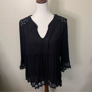 Knox Rose Black Top with Lace Crochet Detail Size XXL